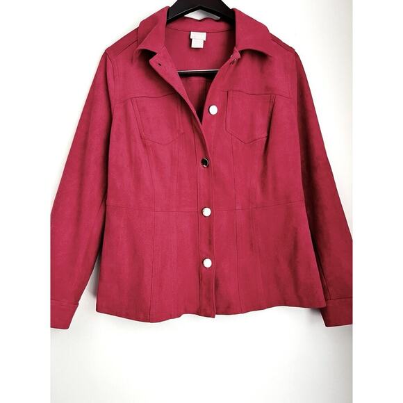 Chico's Faux Suede Peplum Jacket Red Women's Sz 0 US 4/6 Classy Career Lagenlook - Picture 3 of 11